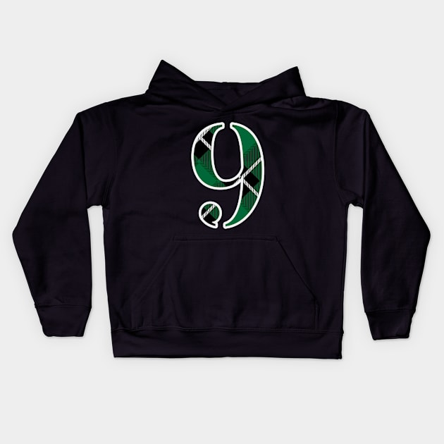 9 Sports Jersey Number Green Black Flannel Kids Hoodie by Design_Lawrence